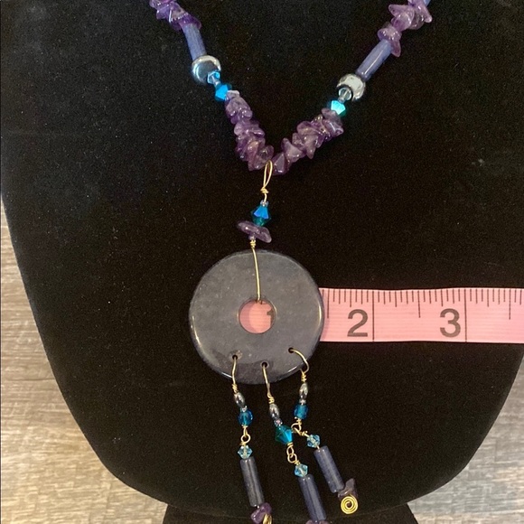 Amethyst Beaded Celestial Inspired Handmade Necklace with Circular Pendant - Picture 2 of 16